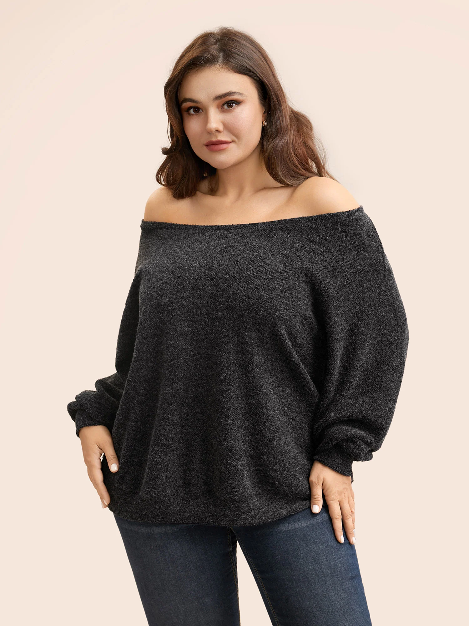 Textured Off Shoulder Drop Shoulder Sleeve Sweatshirt - Image 5