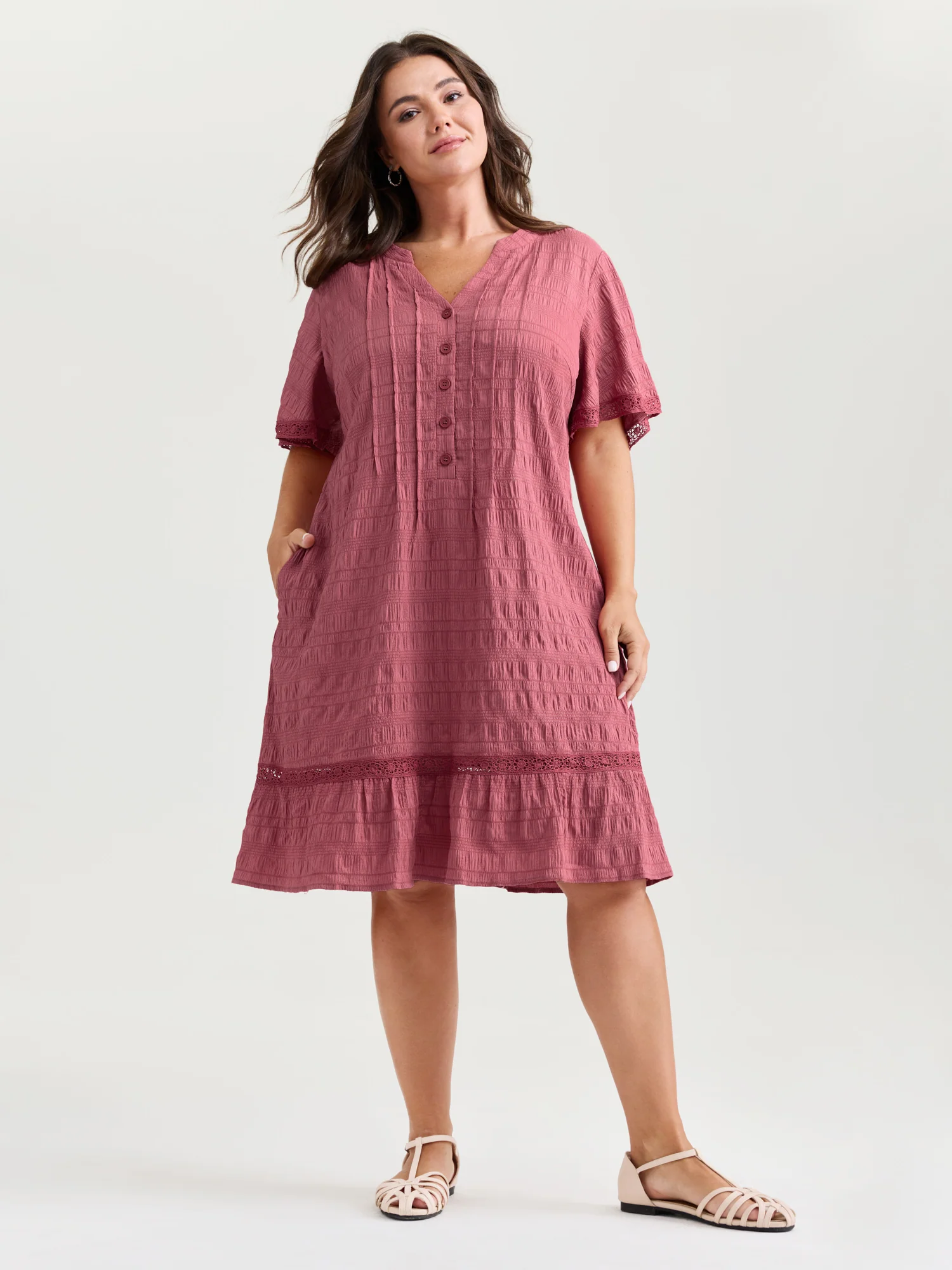 Textured Ruffled Hem Pleated Mini Dress - Image 4