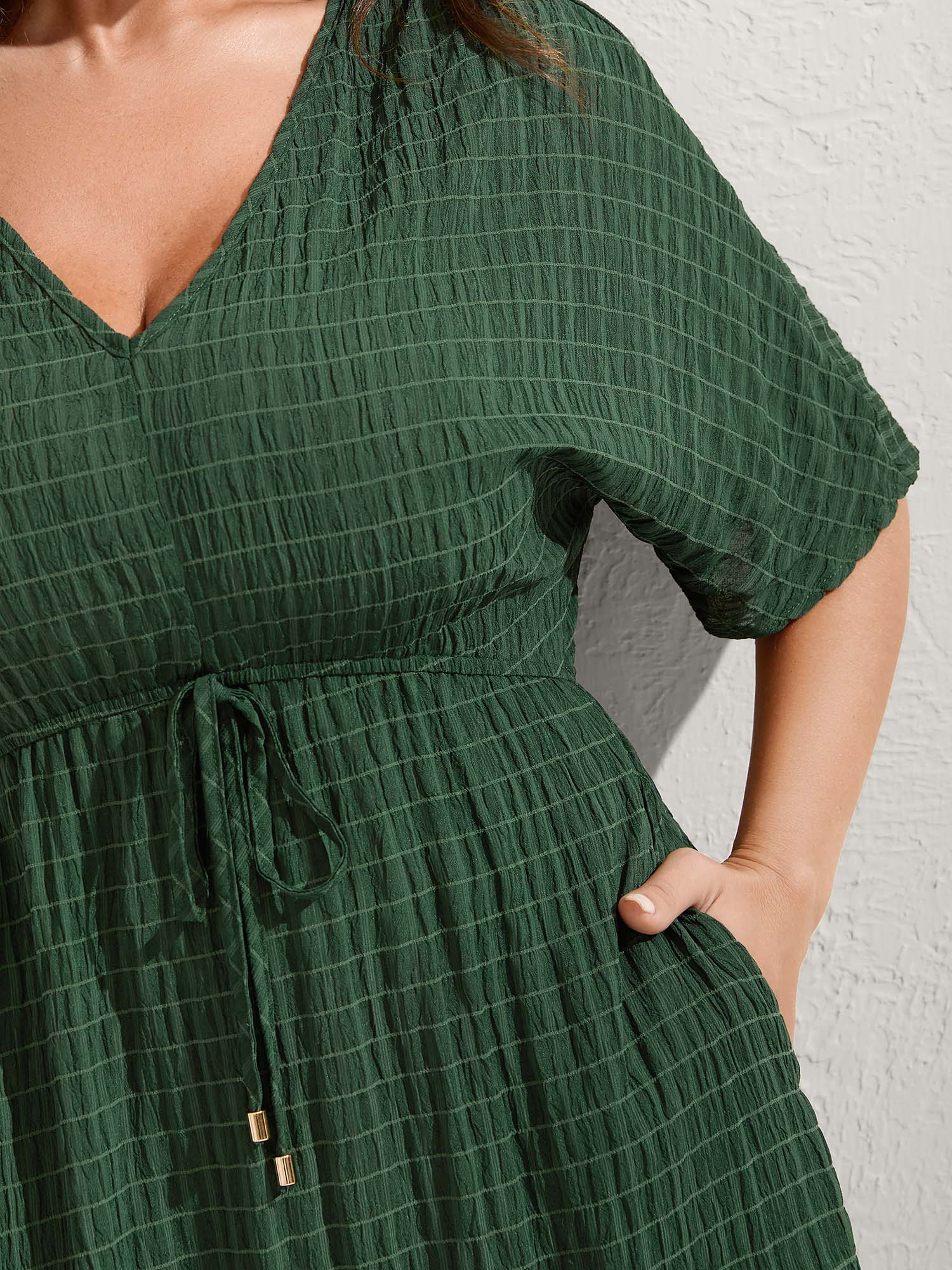 Textured Split Hem Waist-Tie Maxi Dress - Image 3