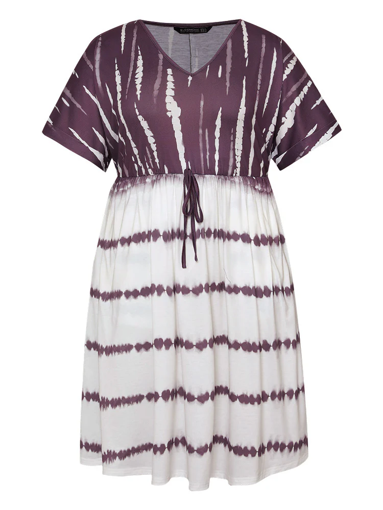 Tie Dye Batwing Sleeve Pocket Knot Front Dress - Image 10