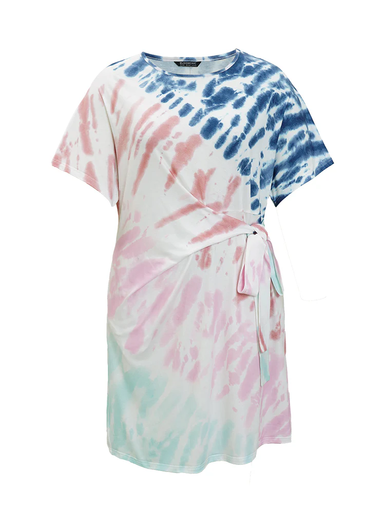 Tie Dye Dolman Sleeve Pocket Knot Side Dress - Image 10