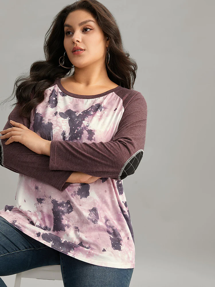 Tie Dye Patchwork Contrast Raglan Sleeve T-shirt