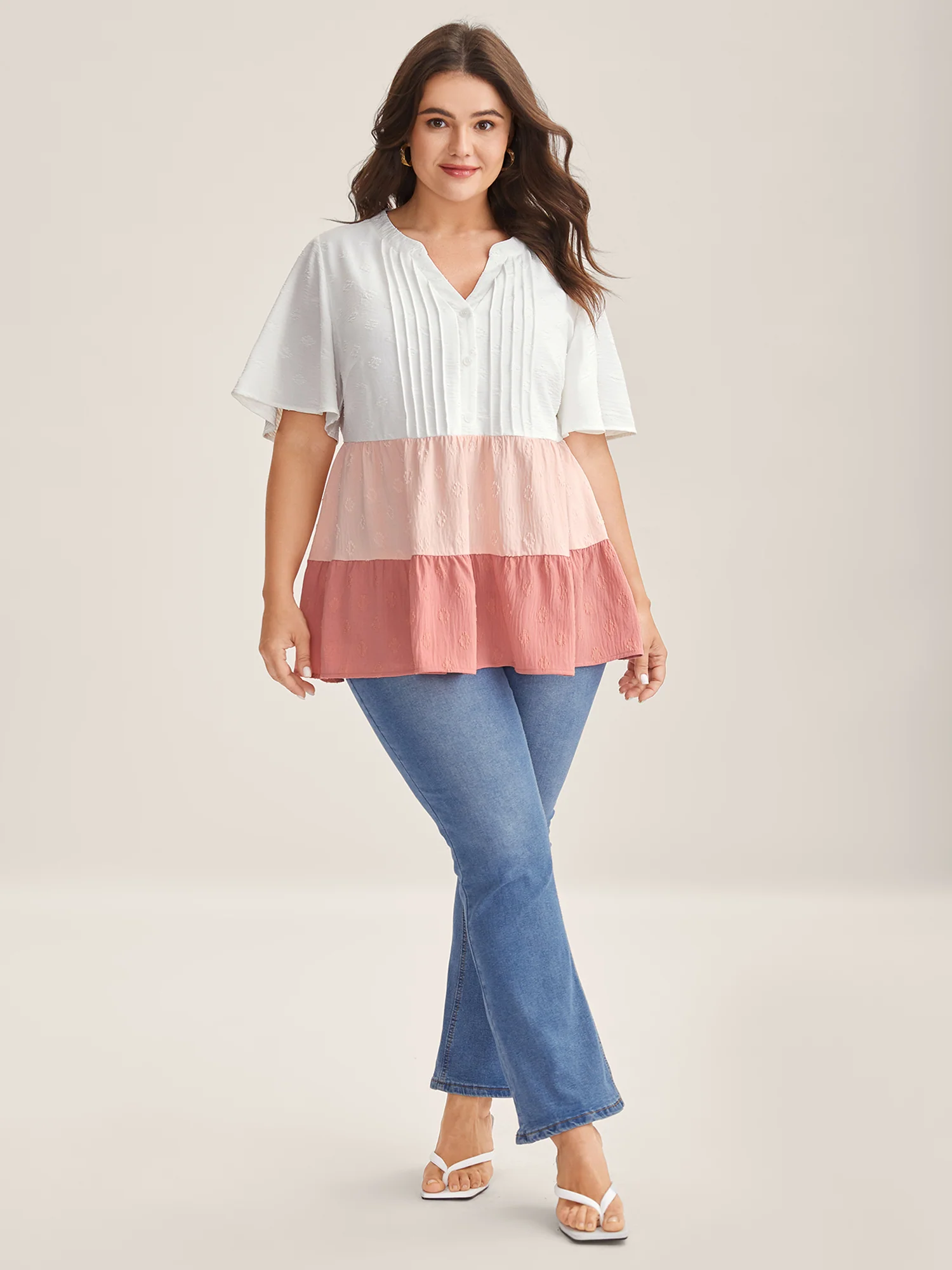 Toothpick Pleat Color Contrast Blouse - Image 4