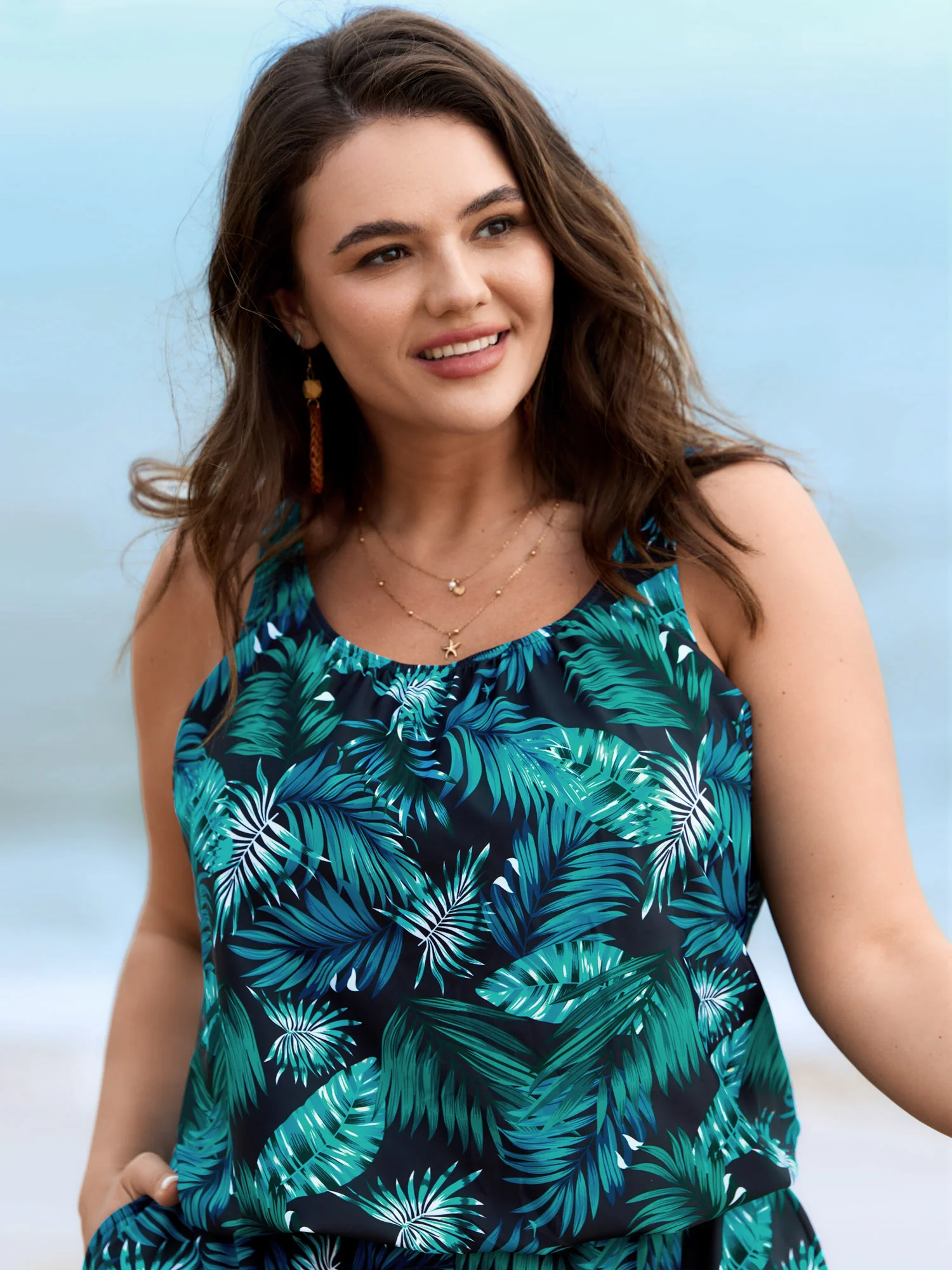 Tropical Flower Print Pockets One-Piece Swimsuit - Image 73