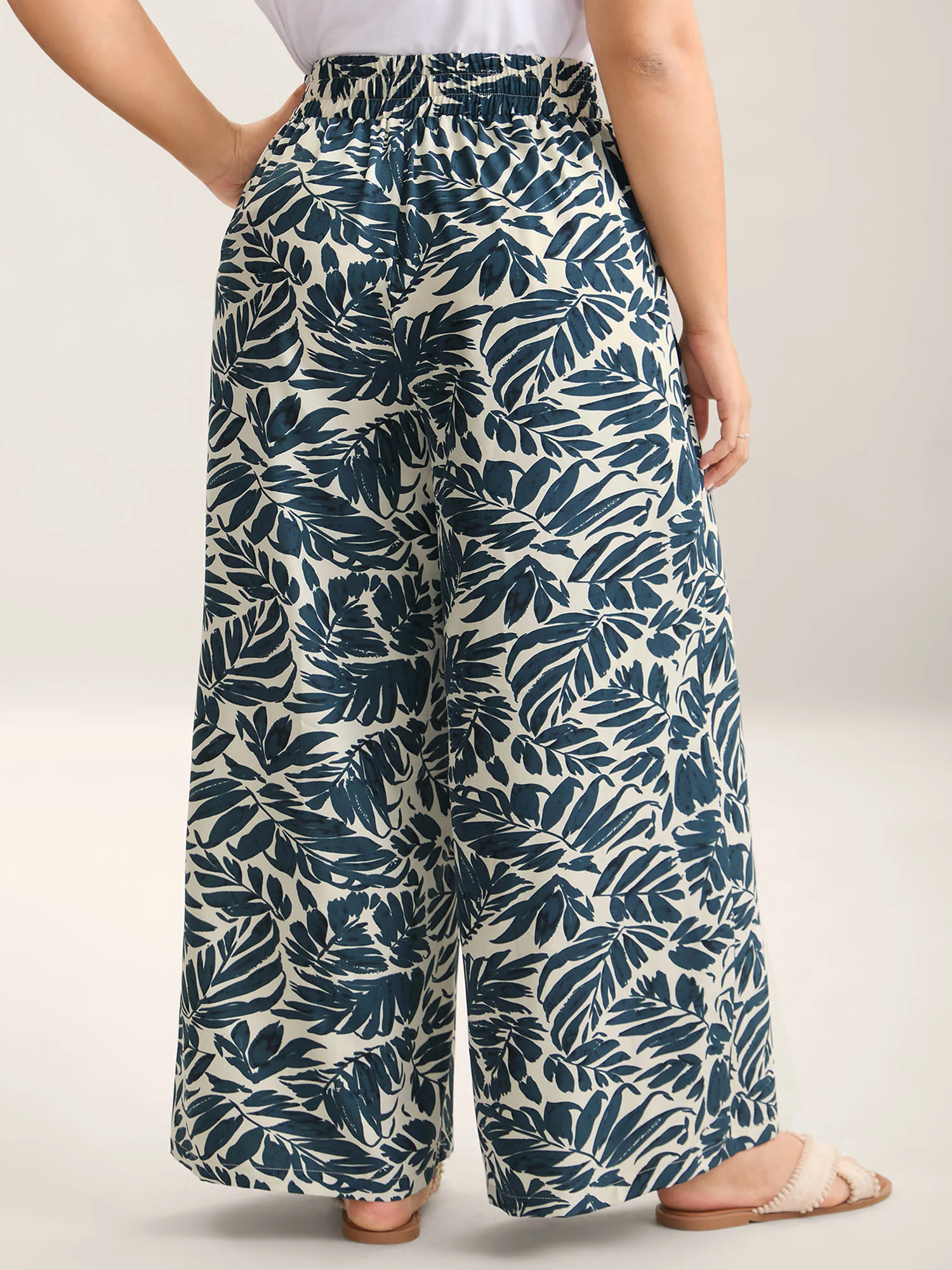 Tropical Leaf Print Wide-Leg Pants - Image 4