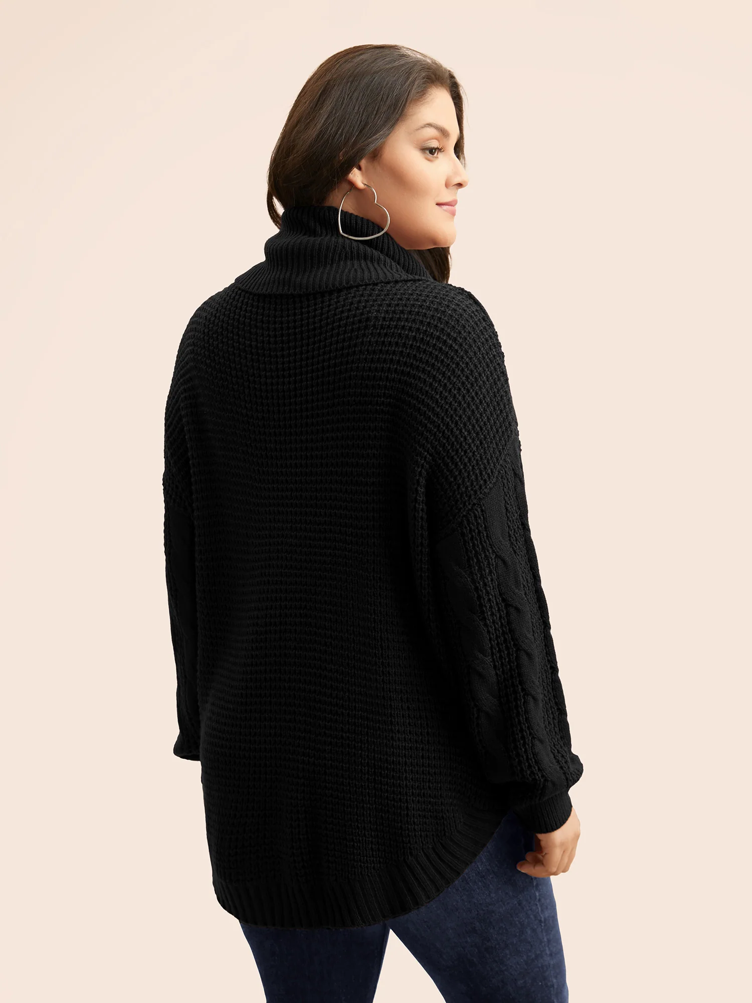 Turtleneck Cable Knit Curved Hem Pullover - Image 18