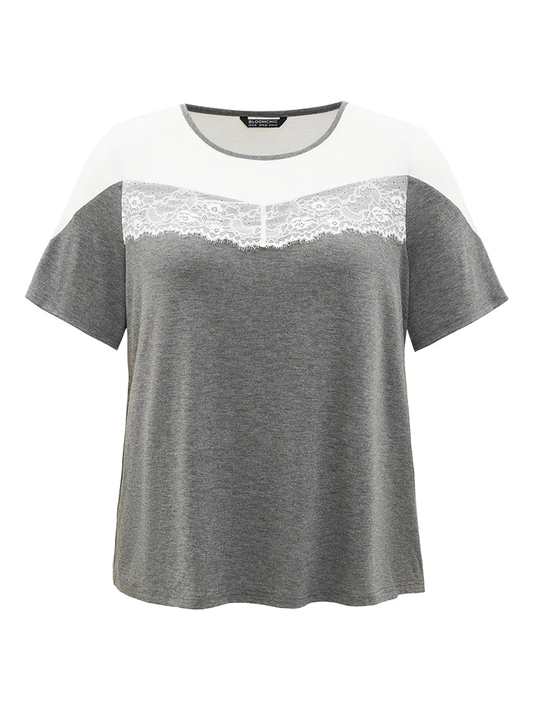 Two Tone Lace Insert Sleep Top - Image 8