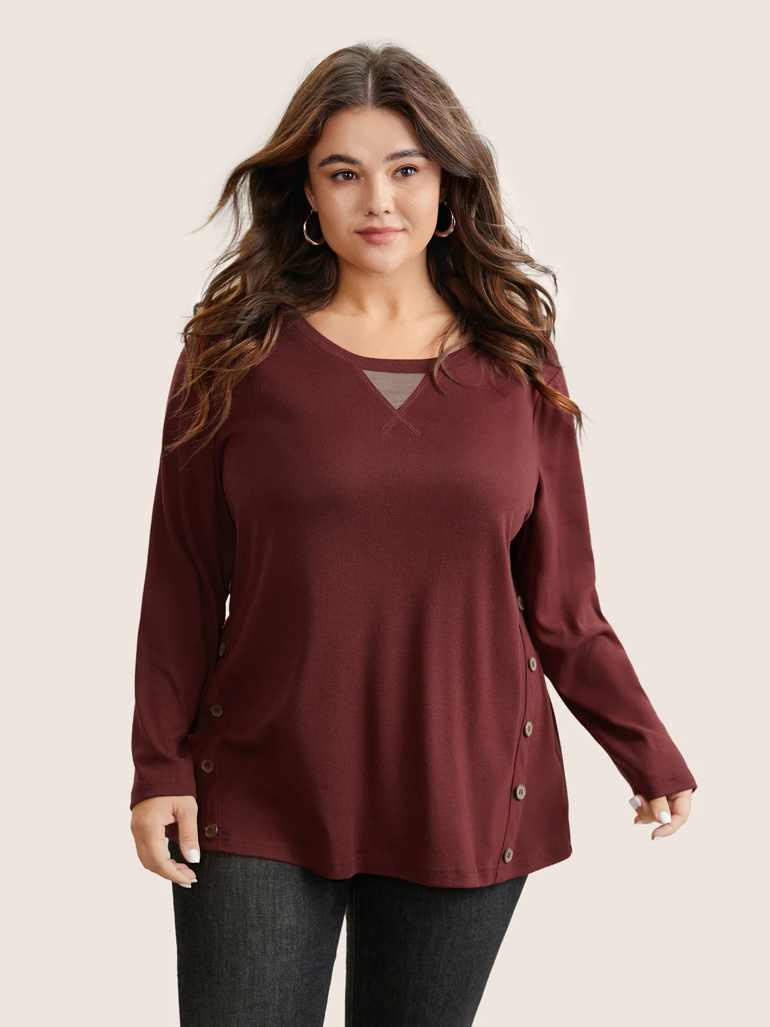Two Tone Patchwork Button Front T-shirt