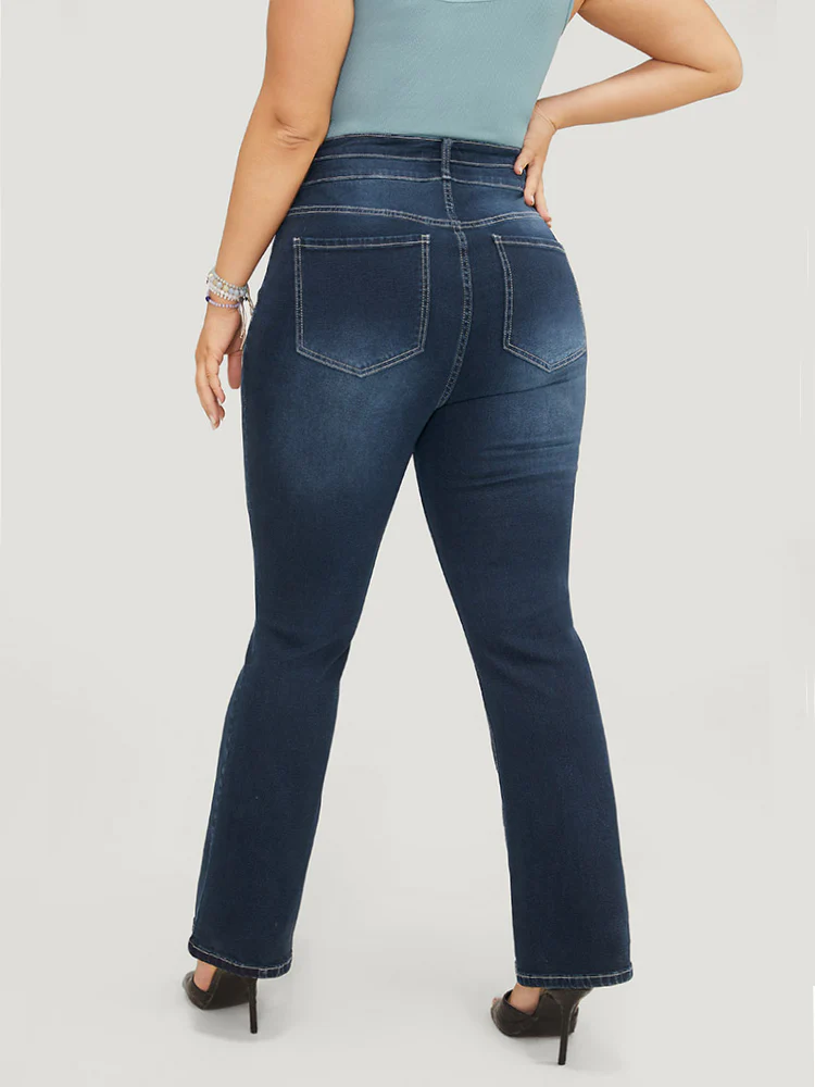 Very Stretchy High Rise Dark Wash Contrast Stitching Jeans - Image 6