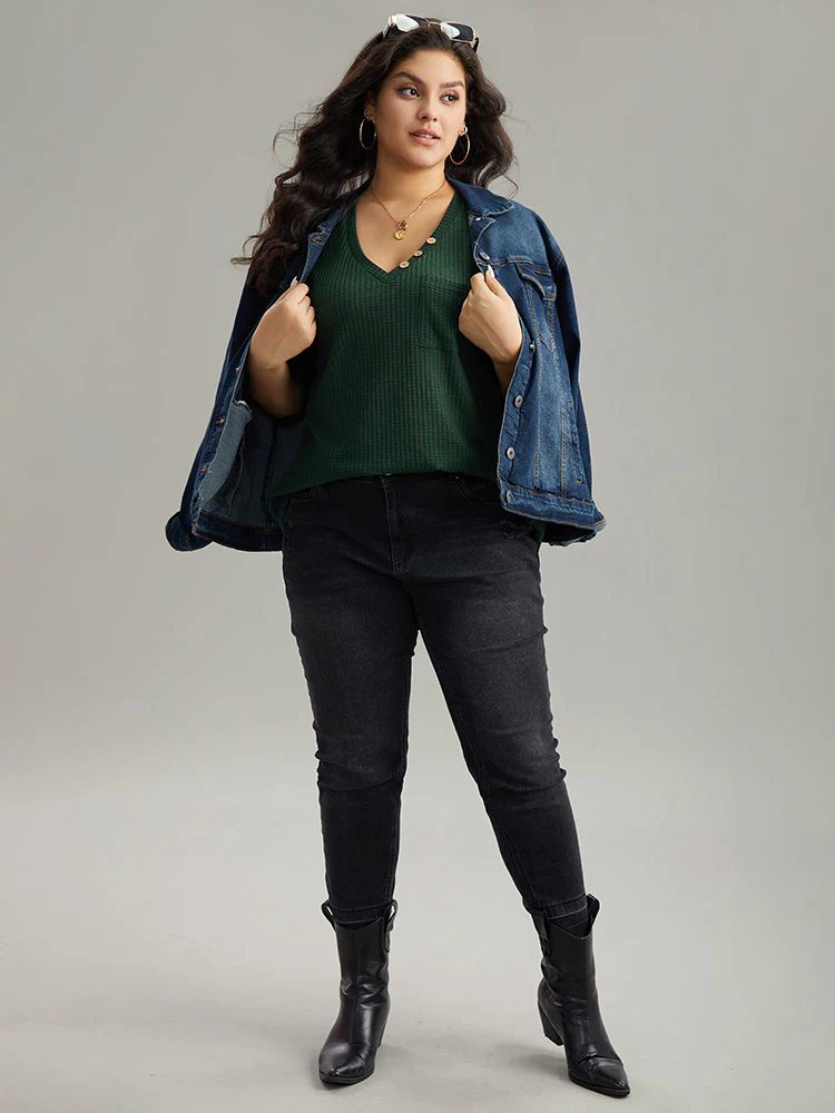 Waffle Knit V Neck Button Detail Cami Top - Image 4