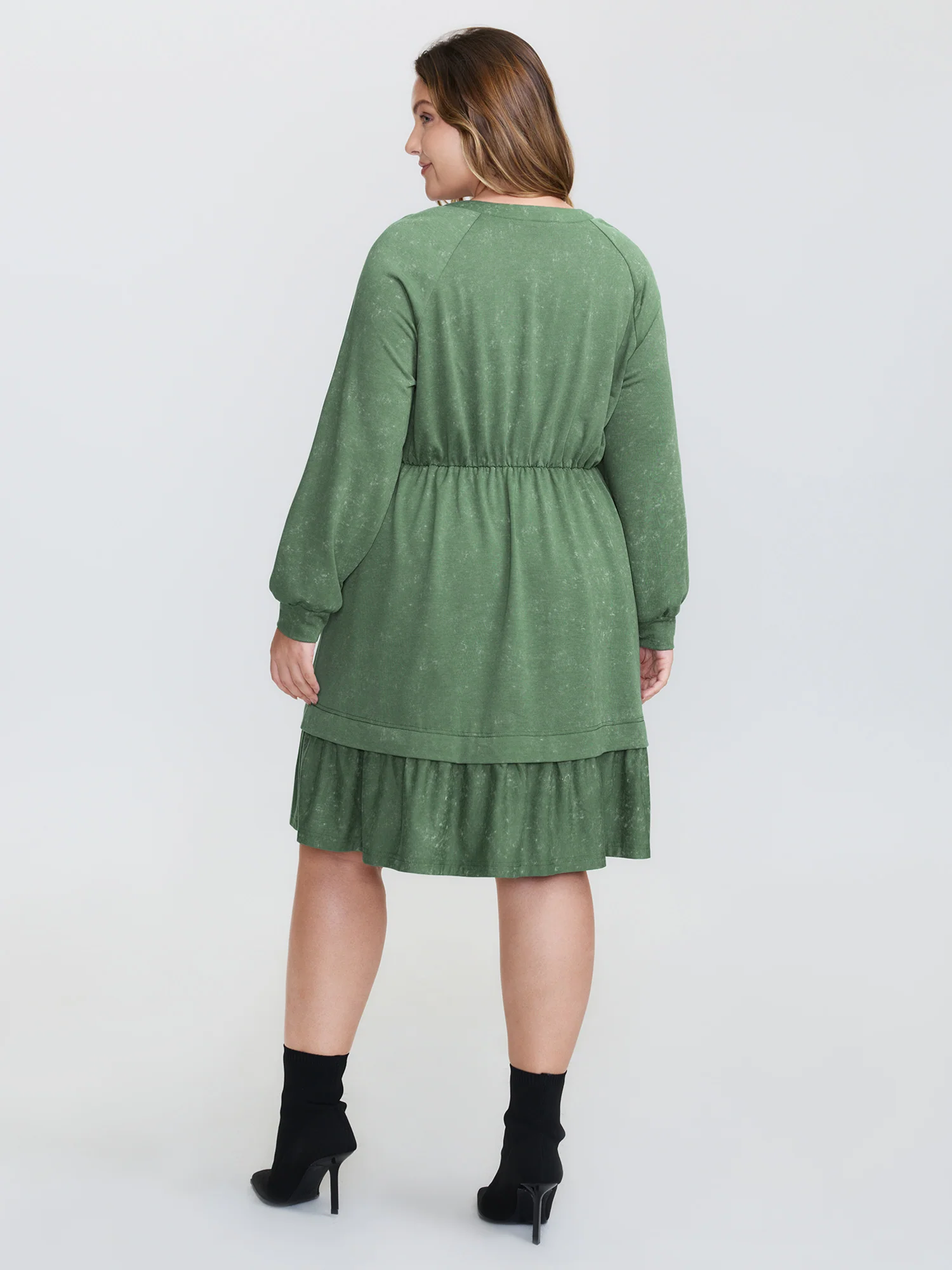 Washed Effect Tiered Drawstring Mini Dress - Image 4