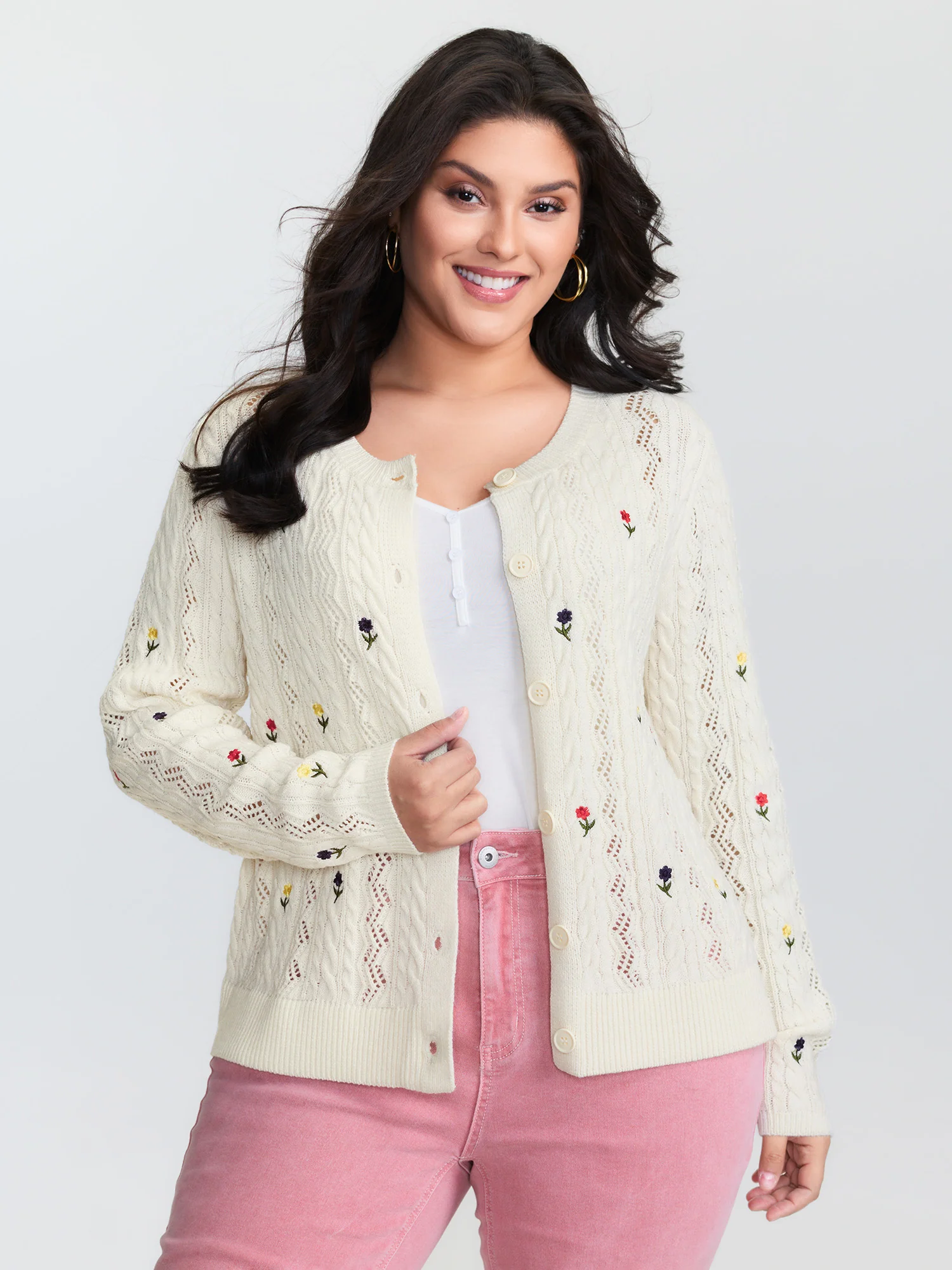 Wavy Textured Button Knit Cardigan