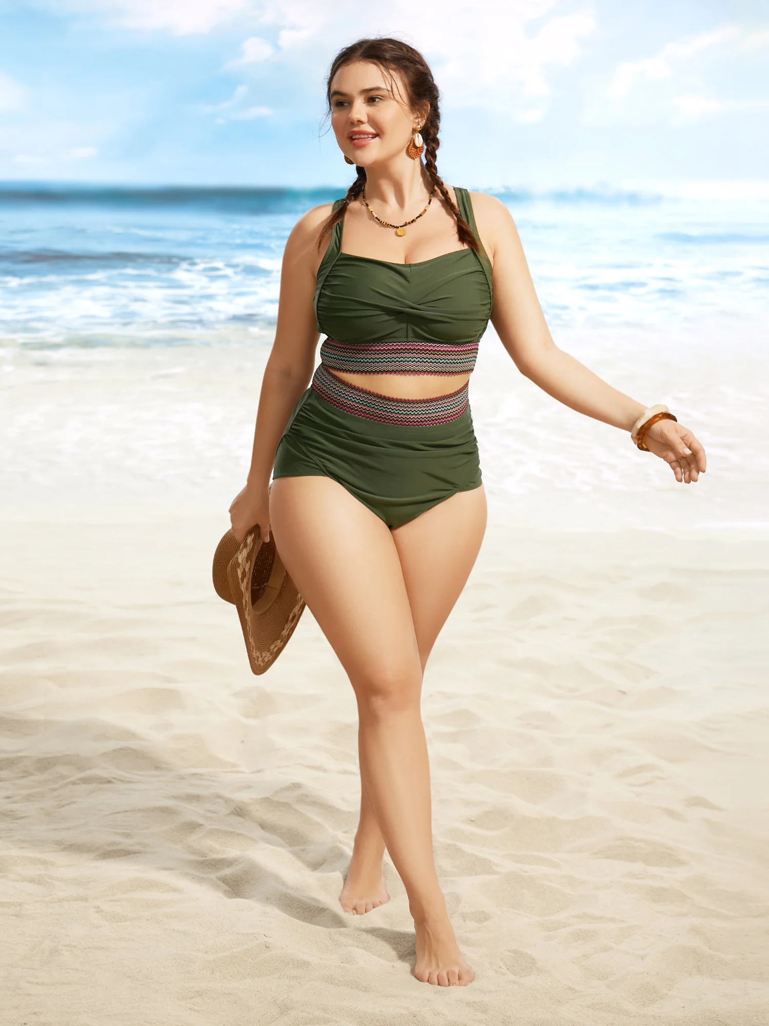 Woven Ribbon Gathered High Rise Swim Bottom - Image 11