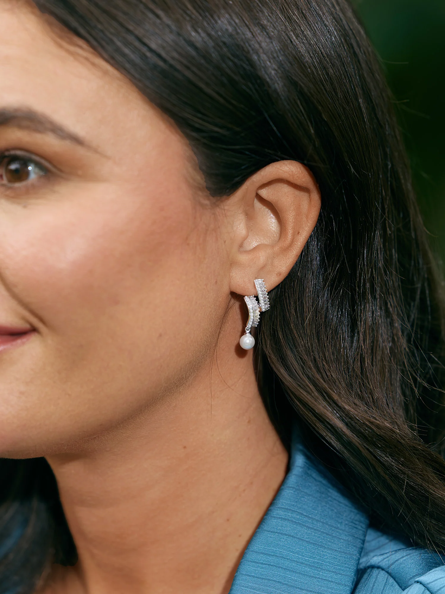 Zircon Pearl Elegance 925 Silver Needle Drop Earrings - Image 2